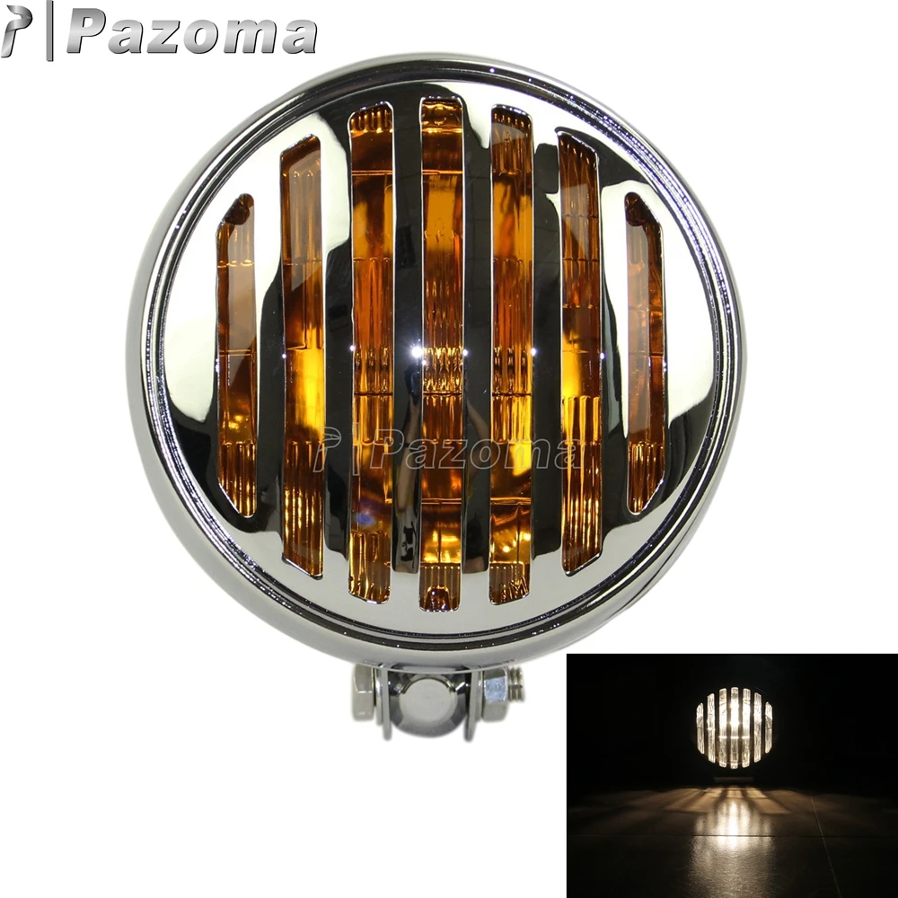 

Chrome Amber Lens Round 5.75" Vintage Grill Headlamp Motorcycle Retro Head Light Lighting Lamp for Harley Bobber Cafe Racer