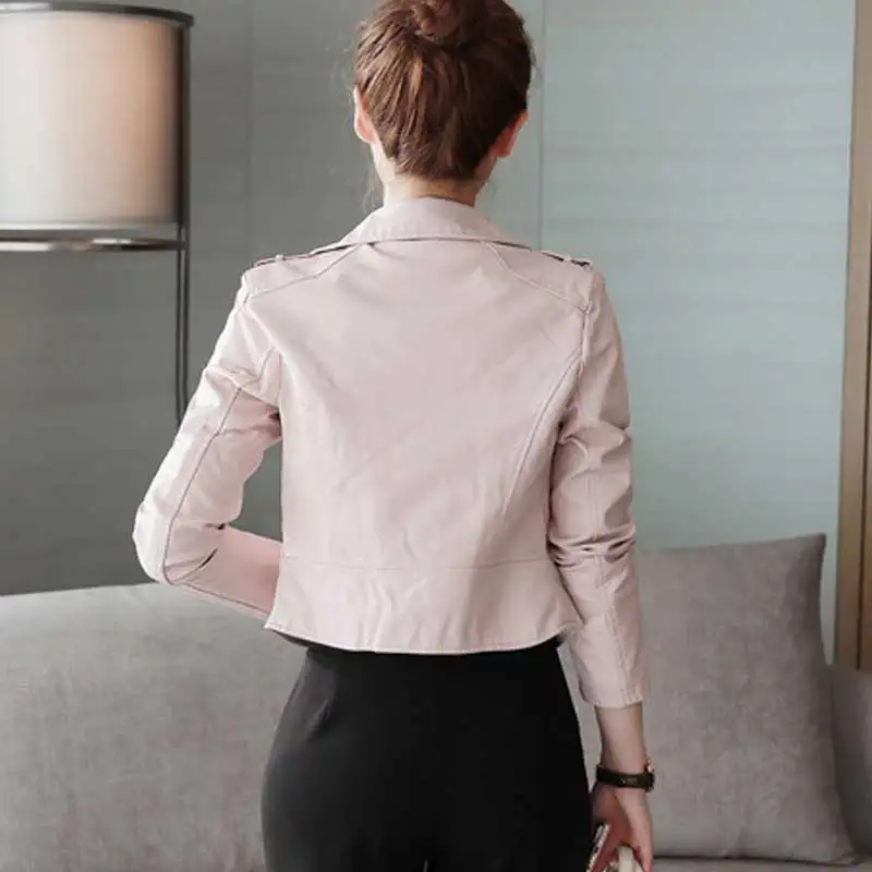 Fashion Slim Plus size autumn leather jacket women 2018 new locomotive Coat pink short PU leather jacket Parka chaqueta mujer 78
