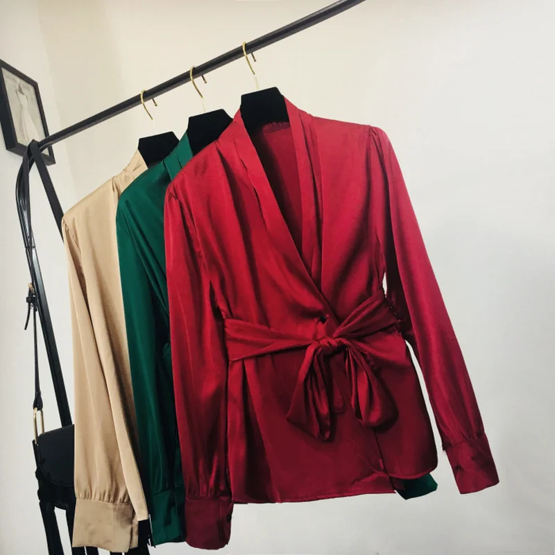 Neploe Весна Blusas Mujer De Moda Новые однотонные женские блузки на шнуровке с поясом Корейская элегантная рубашка с v-образным вырезом и длинным рукавом 43023