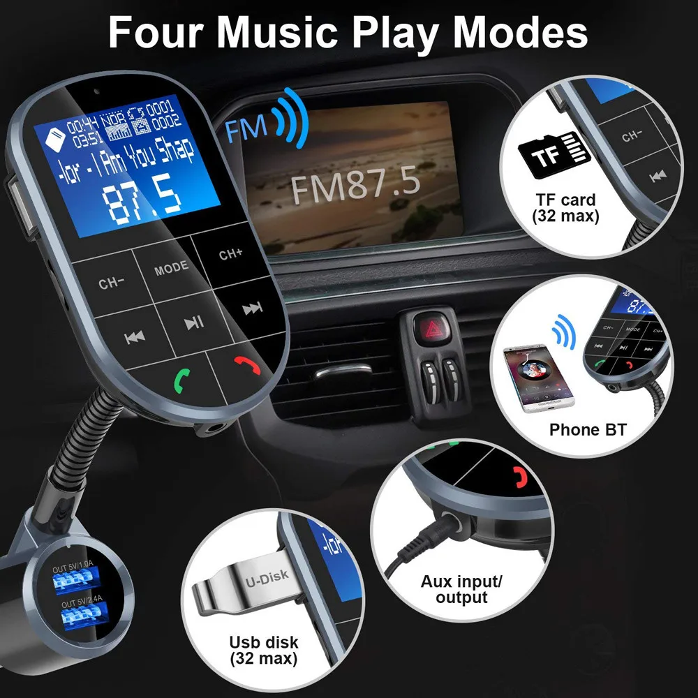 Цветной экран fm передатчик беспроводной Bluetooth Handsfree Car Kit вращающийся на 360