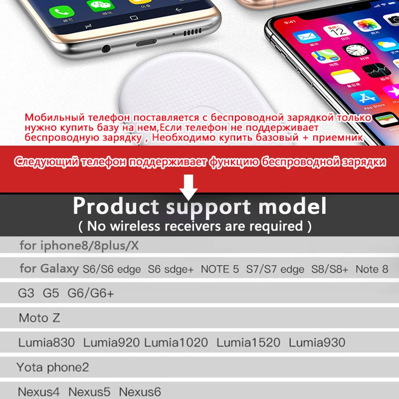 Беспроводное зарядное устройство Qi для быстрой беспроводной зарядки iPhone X 8 Plus