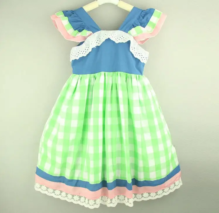 Летнее Хлопковое платье с короткими рукавами и кружевным цветком для маленьких