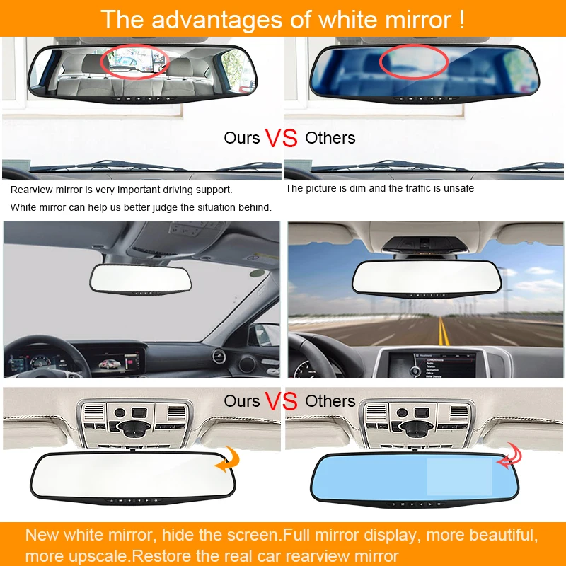 Зеркало заднего вида видеорегистратор с Full HD экраном 4 3 дюйма Автомобильный