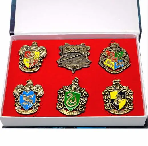 6 pcs Действие hp Harri оружие металлический брелок набор игрушек хогварт школьный герб ожерелье брелок слизеринс Гриффиндор Коллекция Подарочные игрушки - Цвет: 6 pcs