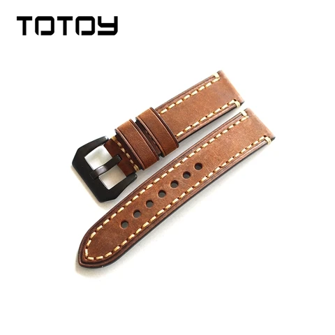 TOTOY итальянские кожаные часы 18 19 20 мм 21 мм 22 мм 23 мм 24 мм 26 мм сшитая вручную кожа для PAM мужской ремень - Цвет ремешка: Brown Black  Clasp