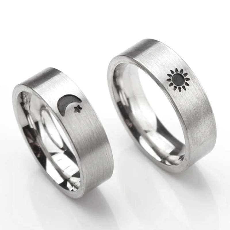 

Sun And Moon Simple Ring Couples Rings Set For Him And Her Promise Rings For Stainless Steel Gift Lovers Rings