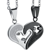 2pcs heart shape i love you stainless steel couple lovers half heart pendant necklace puzzle pendant necklaceone pair