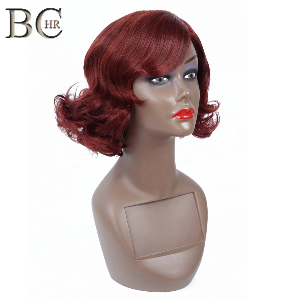 BCHR 8 дюймов короткий парик кудрявая волна винно Красный синтетический для женщин - Фото №1