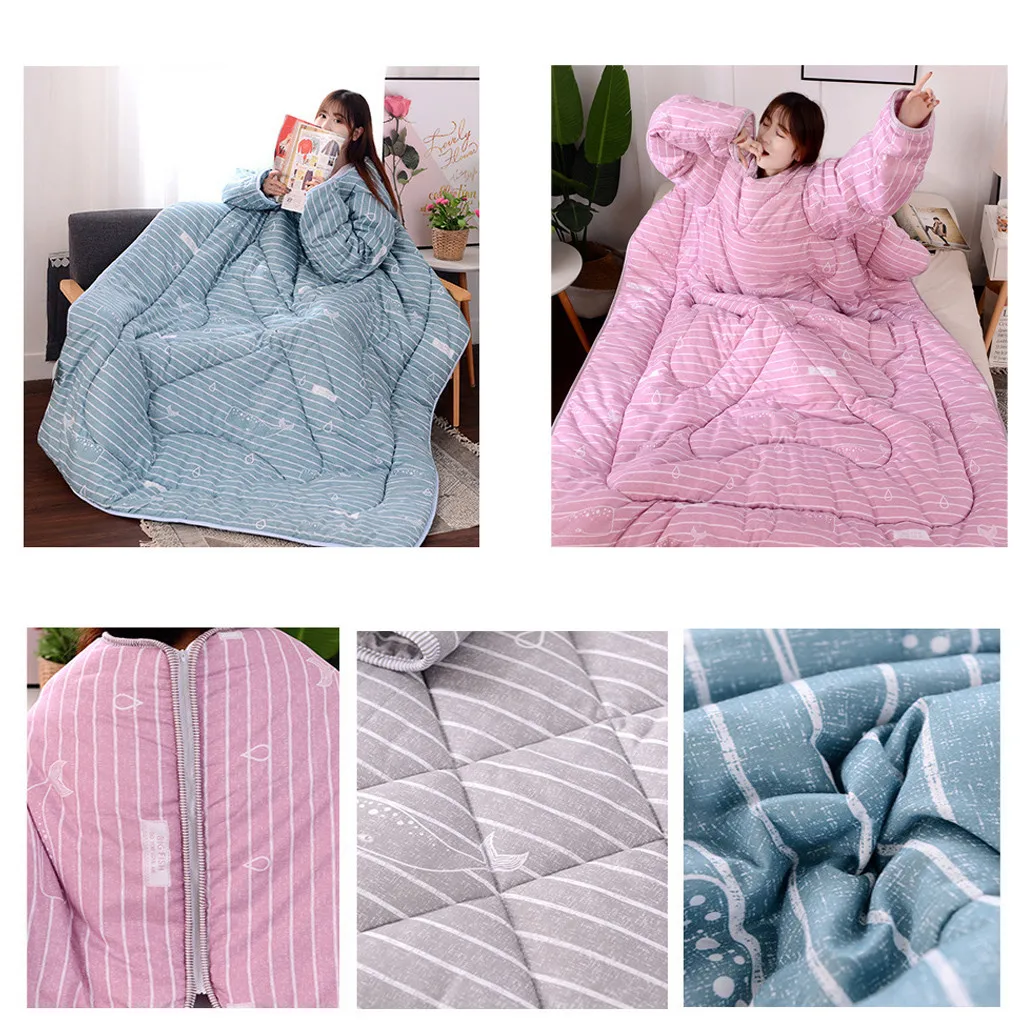 

Зимнее женское одеяло с рукавами, зимнее одеяло, домашнее постельное белье с принтом, сохраняющее тепло, зимнее одеяло с наполнителем