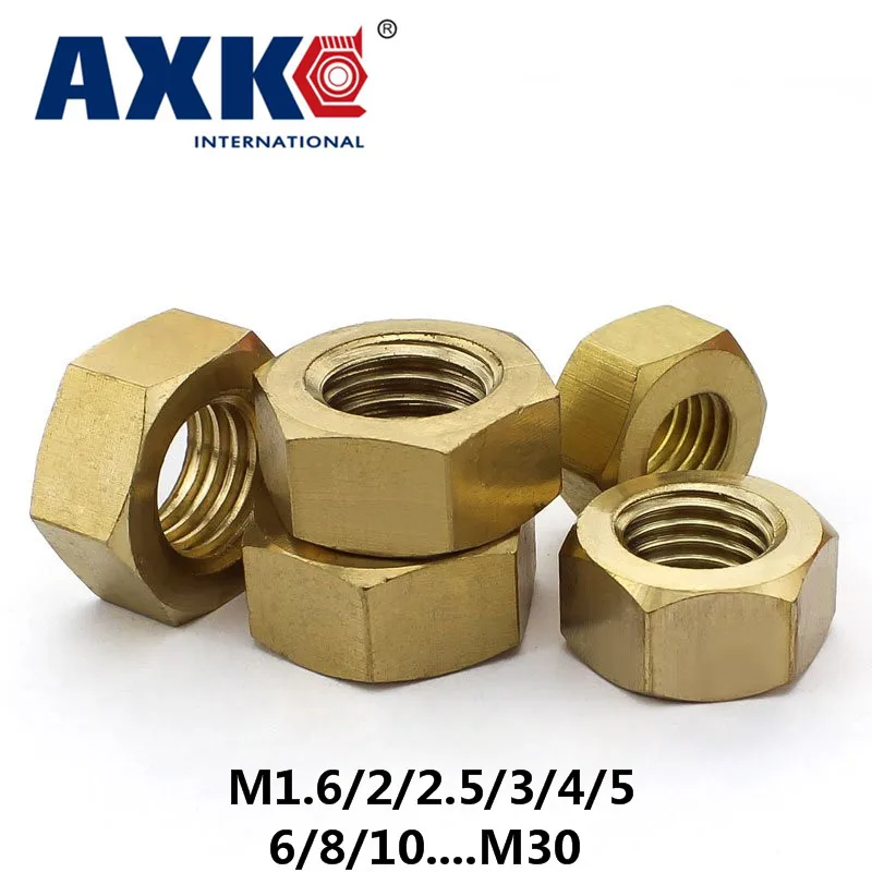 Axk 30 шт Медная гайка/медная Шестигранная гайка/Латунная гайка M1.6/2/2.5/3/4/5/6/8/10 .... m30