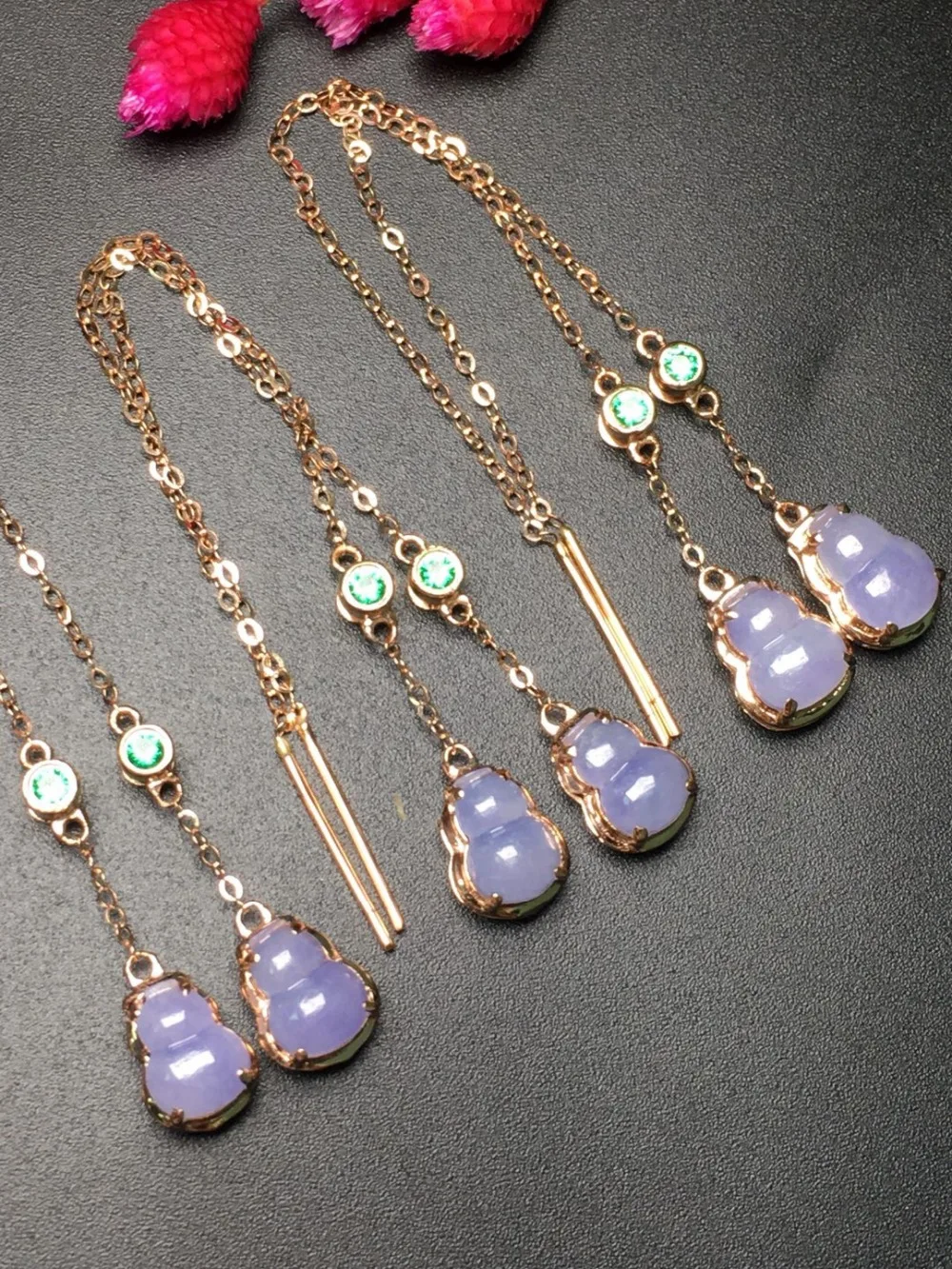 Fine Jewelry Collection Real 18K Yellow Gold AU750 100% Natural Purple Jadi Jade Gemstone Myanmer Origin Drop Earrings for Women | Украшения