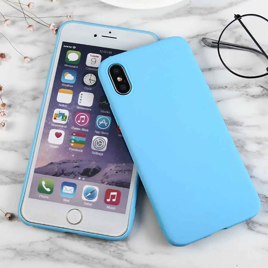 Роскошный Небесно Голубой мягкий силиконовый чехол для телефона iPhone X XR XS Max 5 5S SE 6