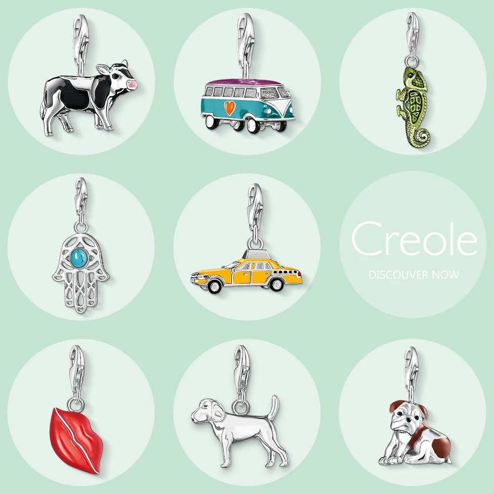

Cow Bus Chameleon Hand of Fatima New York Taxi Kiss Lips Dog Charm Pendant,2019 Trendy Fashion Jewelry 925 Sterling Silver Gift