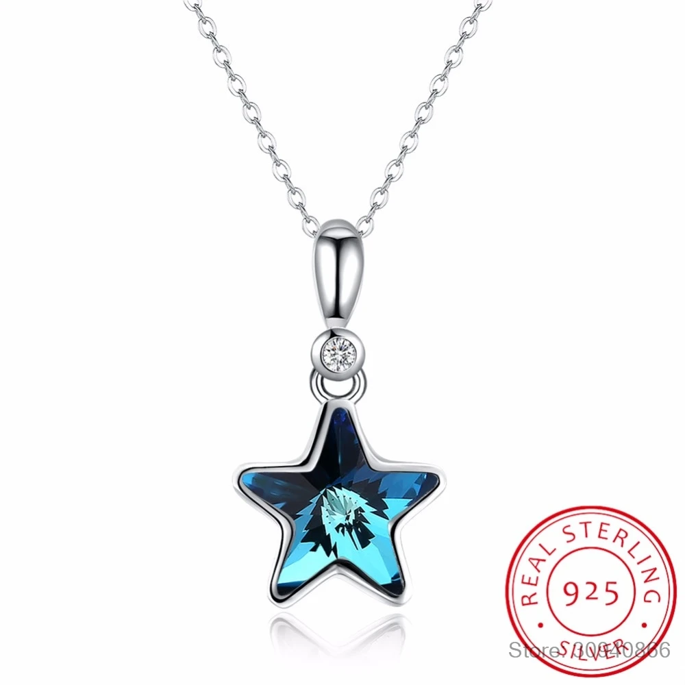 LEKANI/милые ожерелья с кристаллами мин звезды от SWAROVSKI, подвески из настоящего серебра 925 пробы, ожерелье на цепочке для женщин и девушек, подарки, Прекрасный воротник