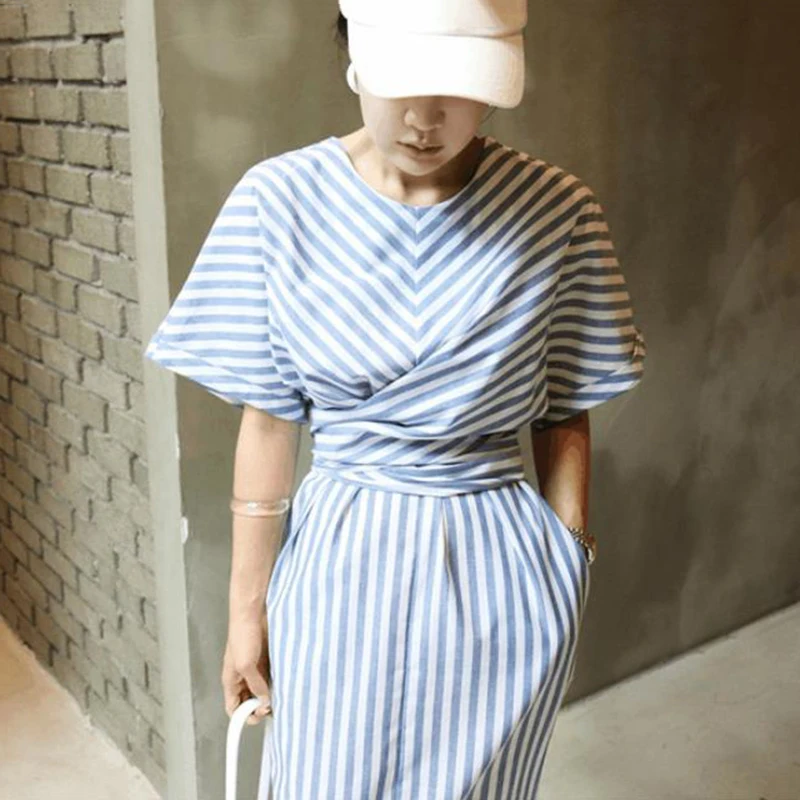 Платье VGH женское в полоску летние прямые платья с о вырезом коротким рукавом