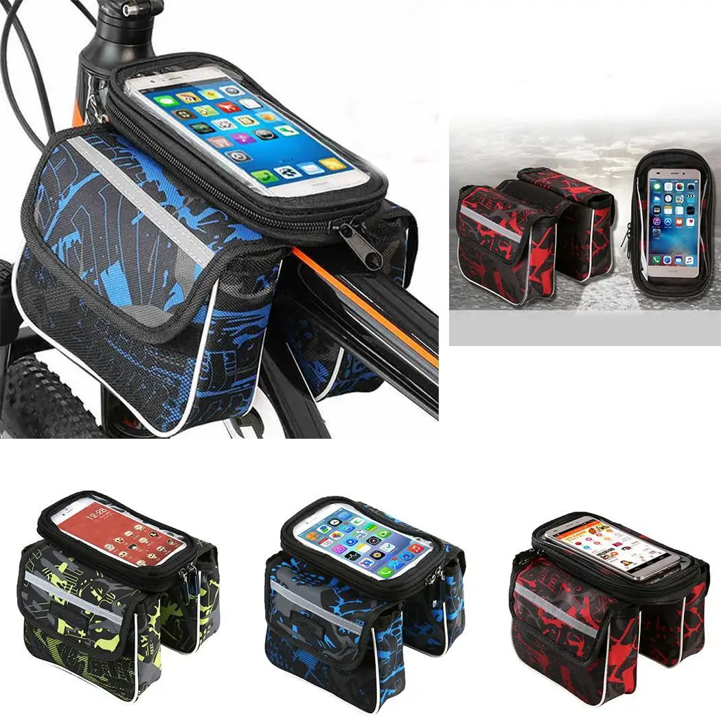 Cycling Bike Front Frame Phone Bag Tube Double Pouch for 5.5-6.2Inch Cellphone Bicycle Accessories Riding | Спорт и развлечения