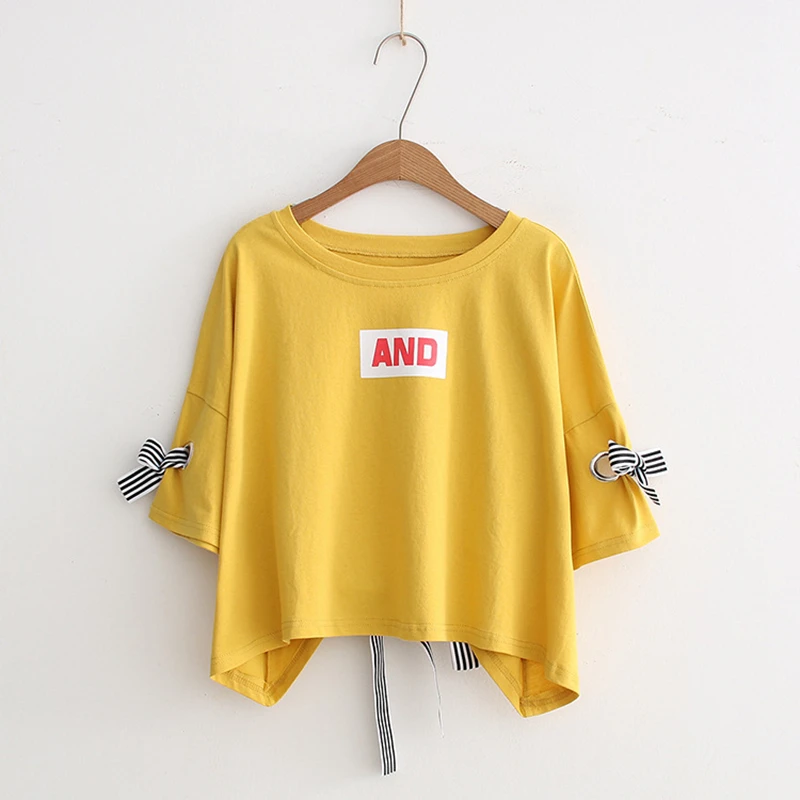 Gkfntm галстук-бабочка Разделение Back Crop Top ремень милый футболка 2018 Для женщин