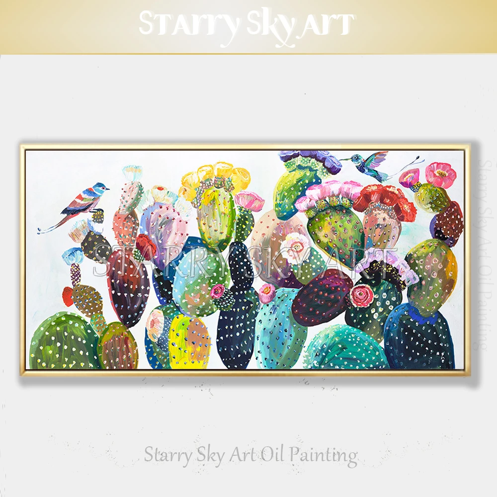 

Artist Hand-painted Special Flower Plant Cactus Oil Painting on Canvas Contemporary Design Interior Wall Art Cactus Oil Painting