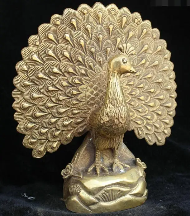 Китайская Бронзовая латунь фэншуй Дерево Пион цветок Феникс фэнгуан Птица