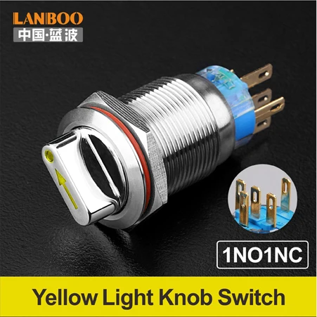 19 мм 22 мм из нержавеющей стали 9v 12v 48V 3A IP67 ручка переключателя - Цвет: Yellow 1NO1NC
