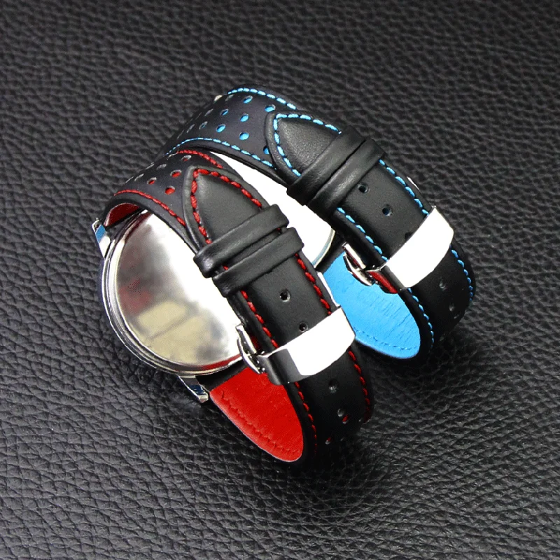 ZLIMSN Soft Genuine Leather Watch Band Strap Replacement Black Blue 20 22mm Men Watchbands 316L Stainless Steel Butterfly Buckle