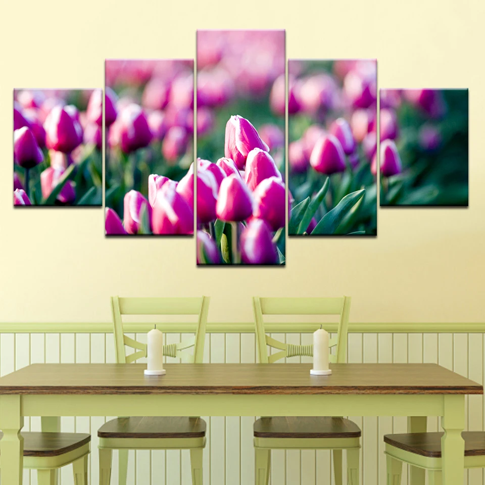 Розовые цветы тюльпана 5 панельные обои современный модульный художественный
