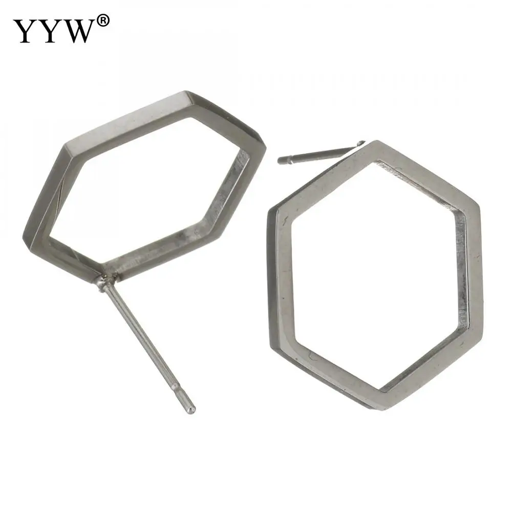 

10pairs/Lot Women Stud Earrings Stainless Steel Hexagon Geometric Hollow Without Earnut Fashion Ladies Earrings Femme Brinco