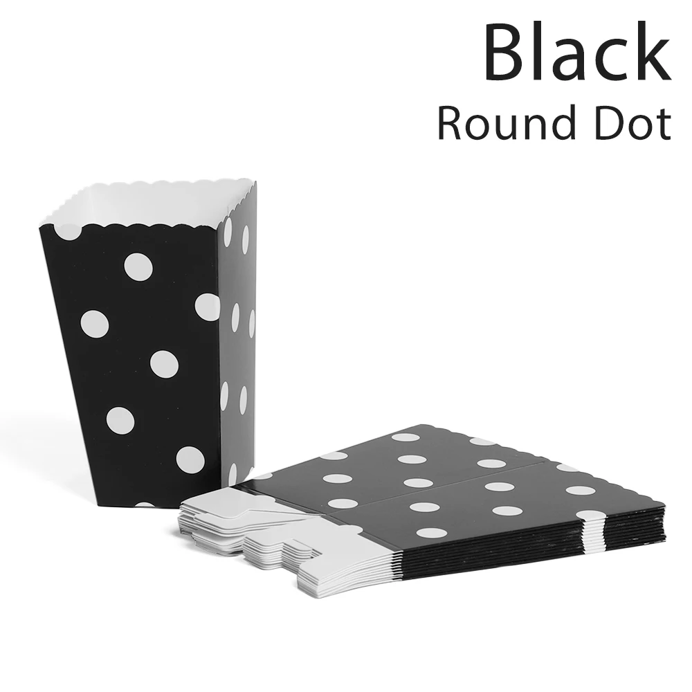 Round Dot Black 12 шт. розовые Золотые Коробки для попкорна, сумки для детской вечеринки, коробки, свадьба, день рождения, Декор, товары для фильмов, сумки для попкорна, вечерние принадлежности - Цвет: Round Dot Black