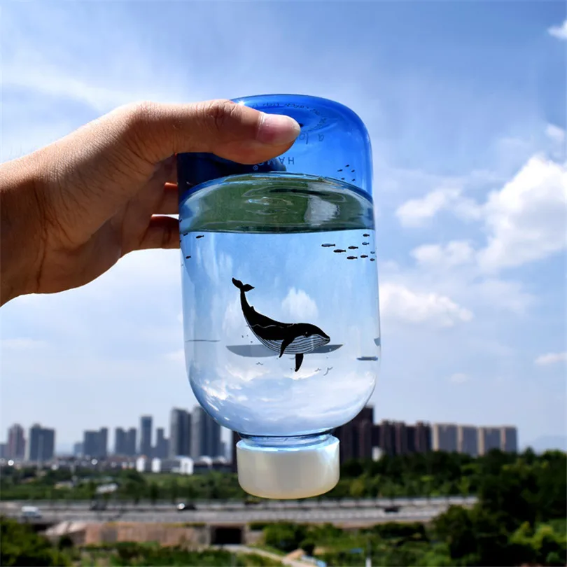 600 мл стеклянная бутылка для воды с чехлом мультяшная рисунком Кита изображением