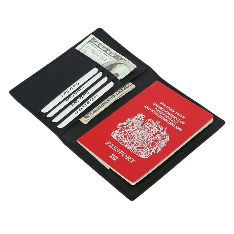 Кожаный держатель для карт Дорожный Чехол паспорта RFID Блокировка ID Кредитная