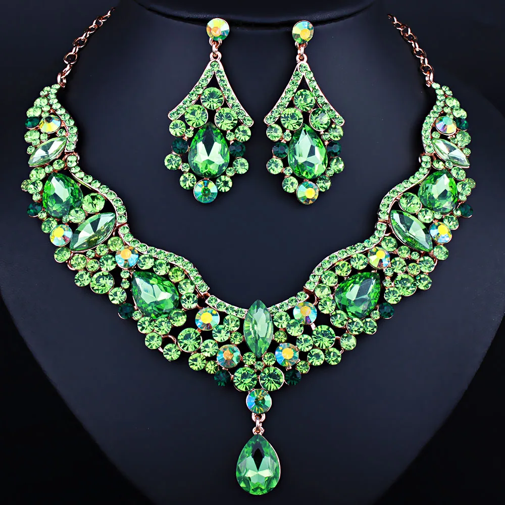 Модные ювелирные изделия Изысканные кристаллы стразы капли ожерелье и серьги