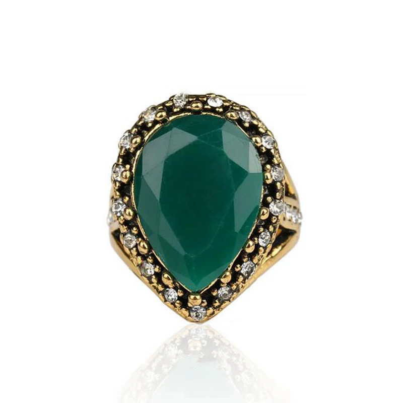 Золотое Кольцо Турецкая Мода Винтаж Австрия Кристалл Смола Water Drop Gem Женщины