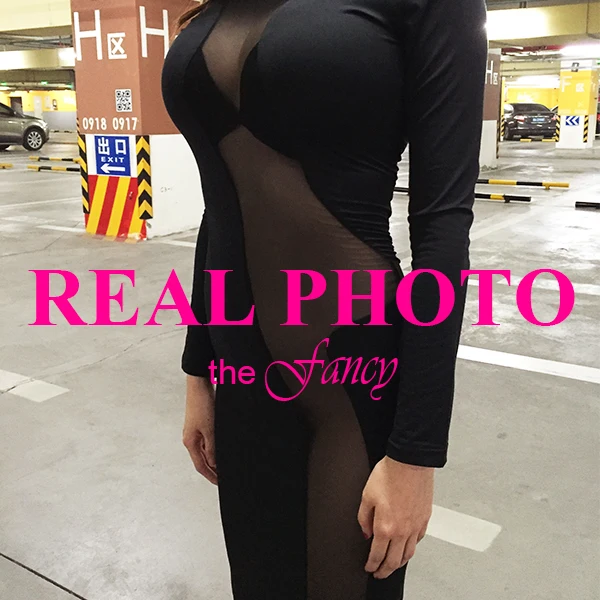 РЕАЛЬНЫЕ ФОТО Вырезать Открытой Передней Платье Макси Лонг Bodycon Сетки тюль Sheer