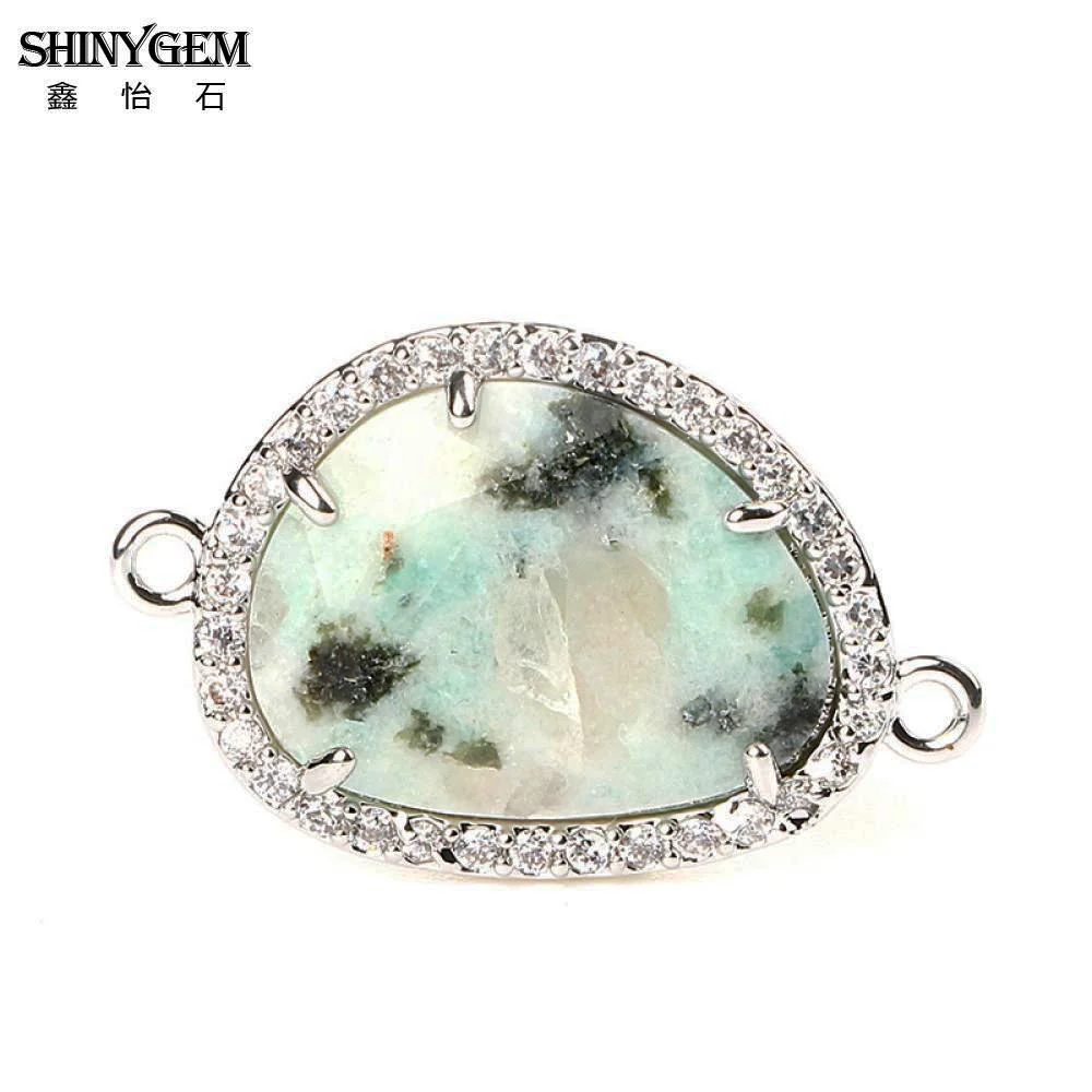 ShinyGem Натуральный камень разъем Ляпис Лабрадорит авантюрин нерегулярные цвета: золотистый, серебристый Разъем Подвески для серьги принятия - Цвет: Sesame Stone Silver