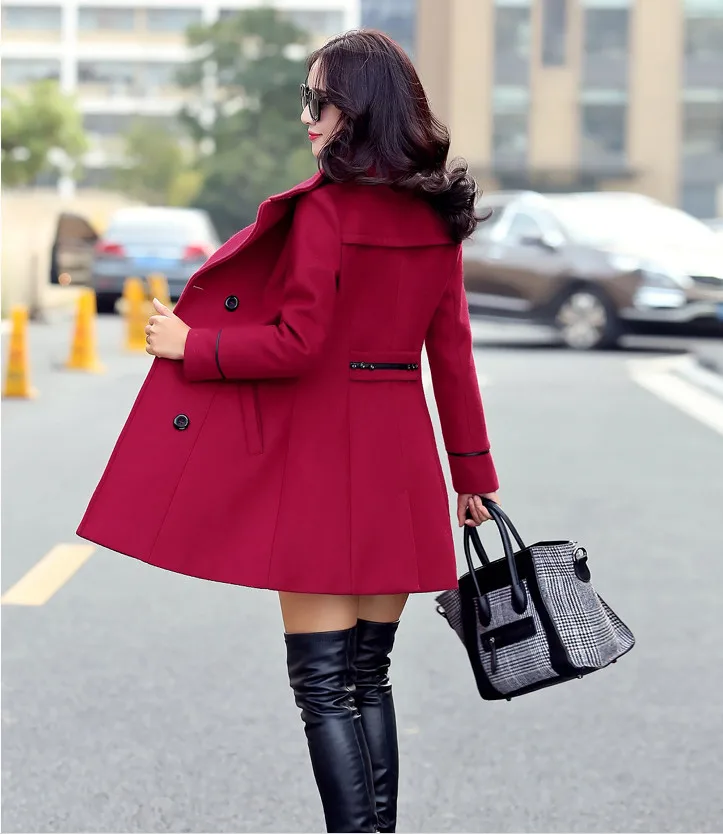 Wine red YAGENZ смешанные шерстяные пальто женское пальто осень зима пальто и куртки Женское пальто больших размеров женские шерстяные пальто длинные топы 647 - Цвет: Wine red