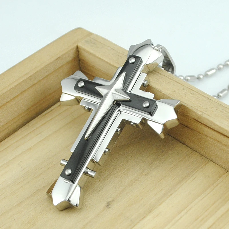 Мужские цепочки AMUMIU 60 см стразы двойной слой с крестом подвески из нержавеющей