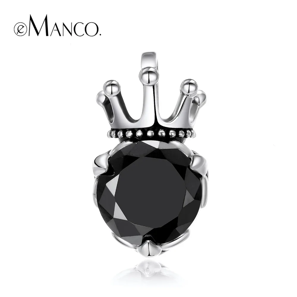 E Manco 925 пробы Серебряный Готический Черный Циркон Подвески корона ожерелья оптом