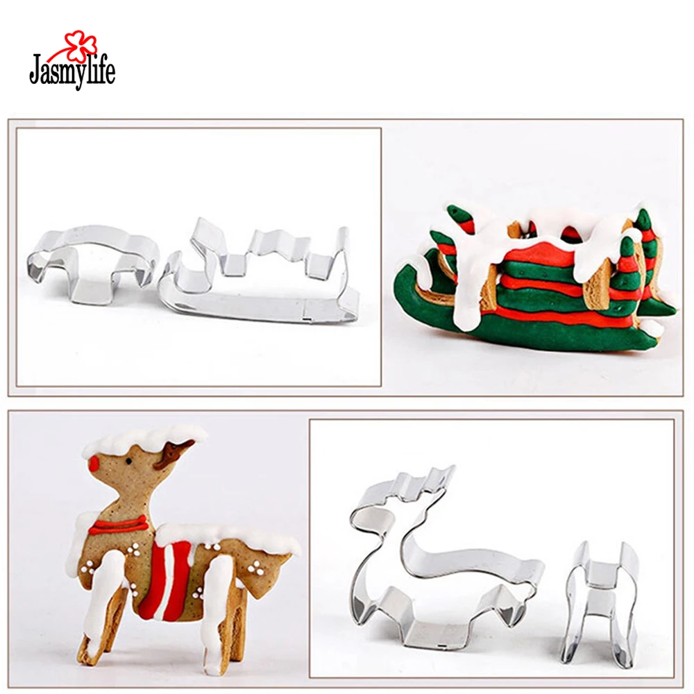 JASMYLIFE 8 Pcs 3D Christmas Scenario Cookie Cutter Set Cake Decoration Stainless Steel Biscuit Mould Baking Tools | Дом и сад