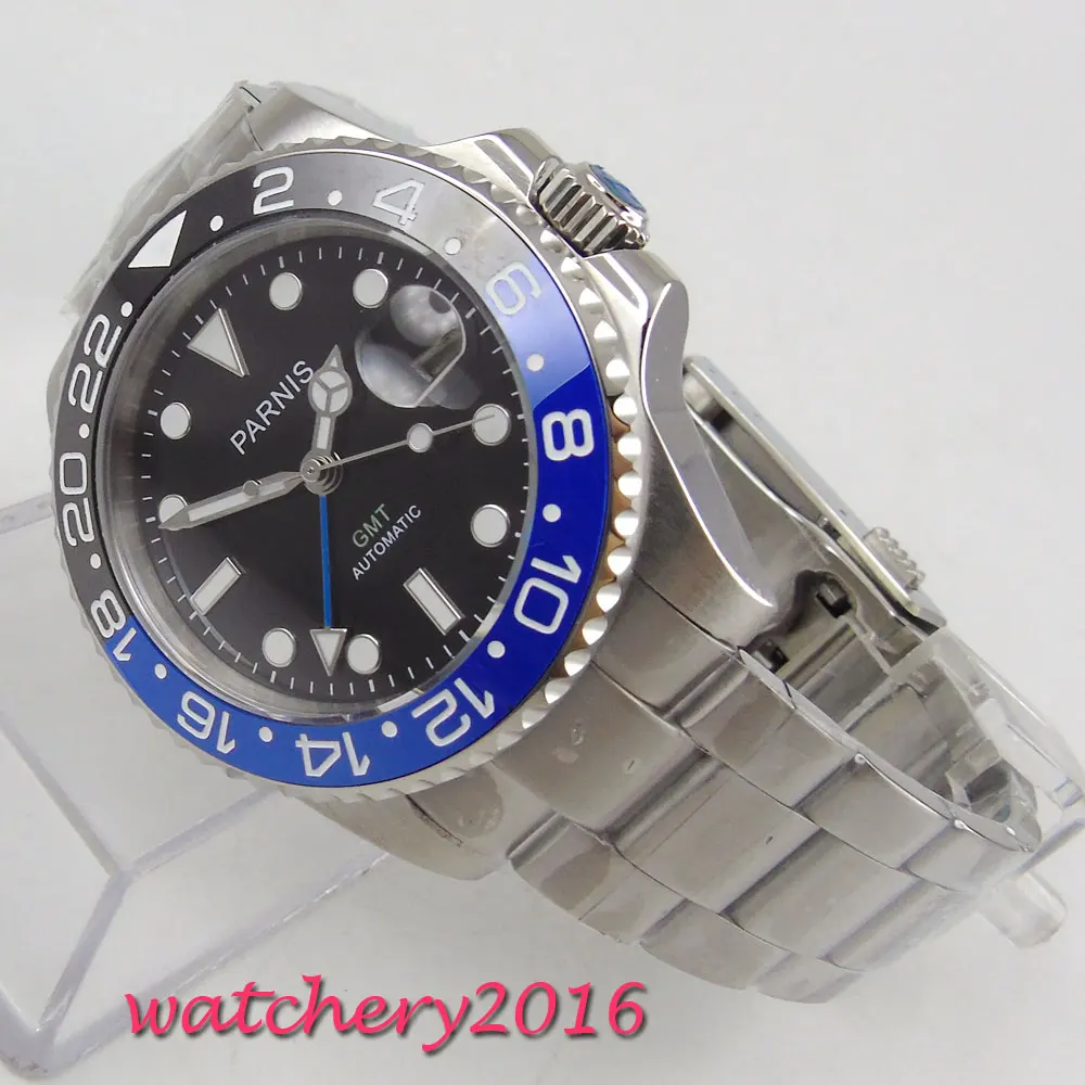 Мужские механические наручные часы Parnis черные циферблаты с керамическим