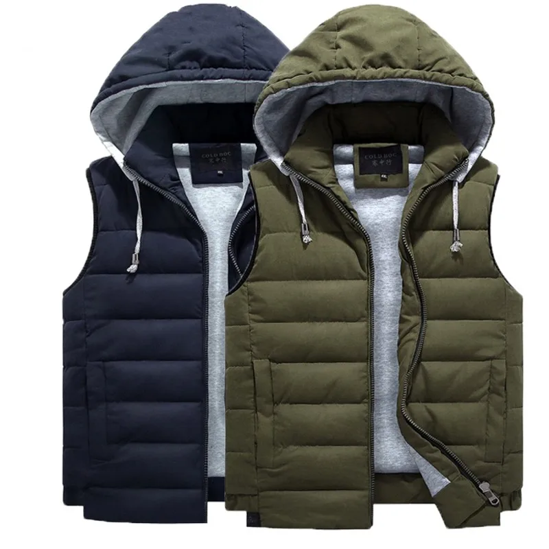 

green blue Free shipping snow winter plus size men's vest 7XL 8XL loose cotton man vest Outerwear Coat Hooded Hat Detachable