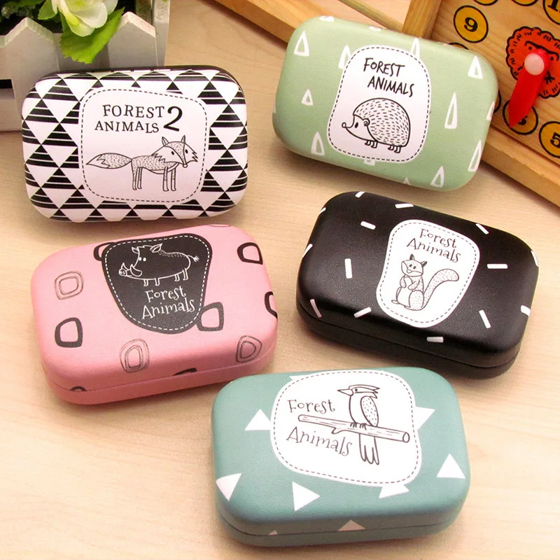 Forest Animals Cosmetic Contact lens case with mirror colored contact cute Lovely Travel box Eyewear Accessories | Аксессуары для