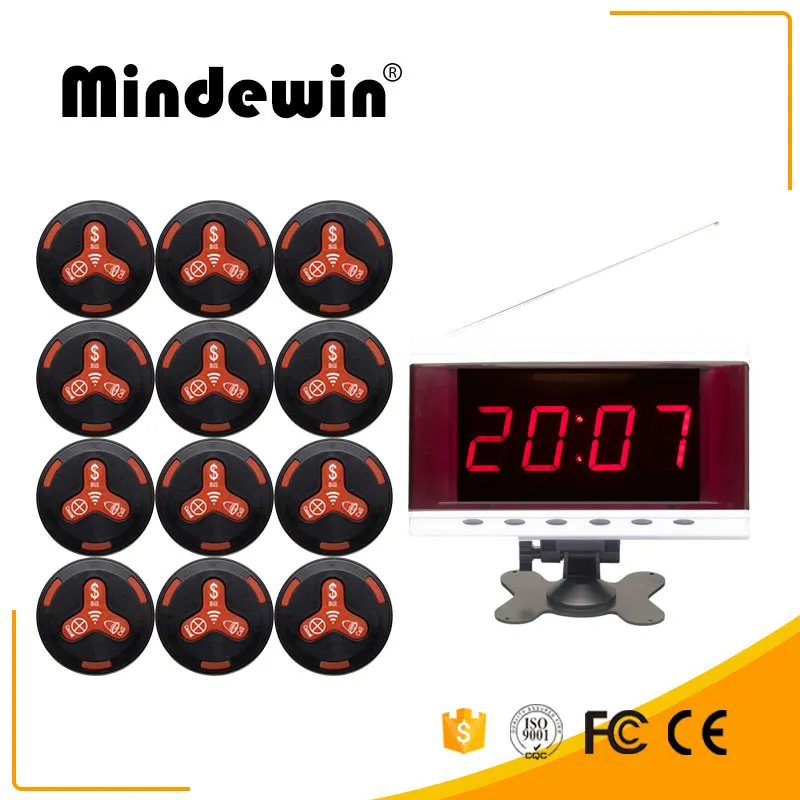 Беспроводная система вызова Mindewin для ресторанов пейджер 12 кнопок 1 шт.