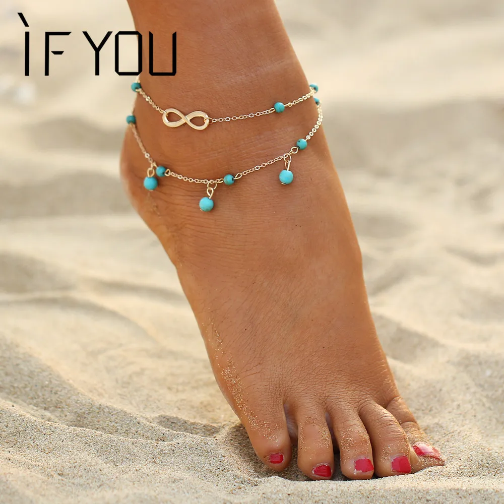 Очаровательный браслет IF YOU 2018 из голубого камня ножные браслеты ювелирные