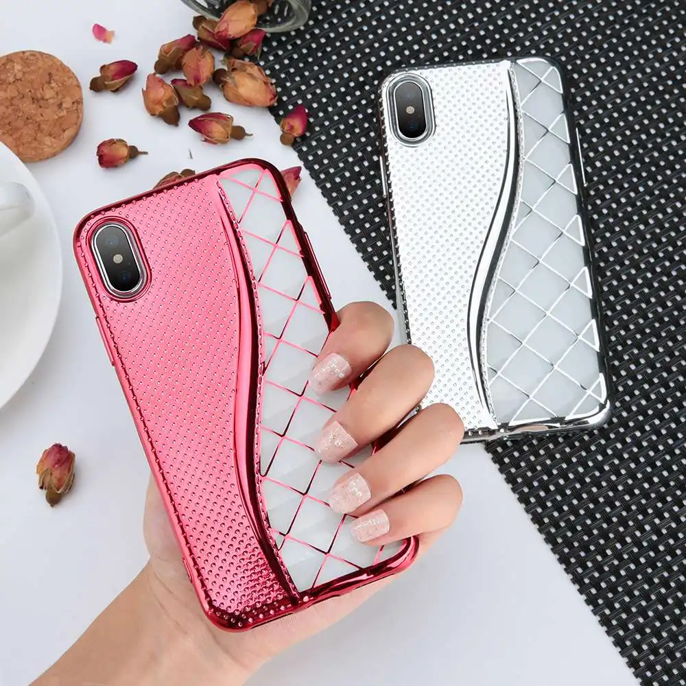 KISSCASE Plating Touch Phone Case For iPhone 7 8 Plus X 10 Ten Cases Fashion Square Grid Cover 6 6S | Мобильные телефоны и