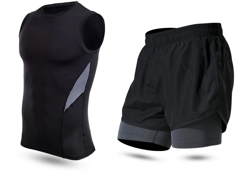 Мужской жилет для бодибилдинга комплект бега из 2 предметов без рукавов и шорты в