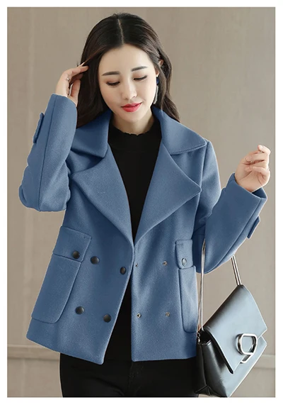Denim Blue Шерстяное Короткое женское пальто весна осень Новое корейское короткое приталенное шерстяное пальто с длинными рукавами женское m102 - Цвет: Denim Blue