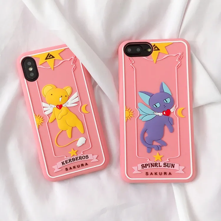 For iphone X Cute Cartoon CERBERUS Lovely Sakura Silicone cove iPhone 8 8plus 6 6S 6Splus 7 7plus sailor moon girls case |