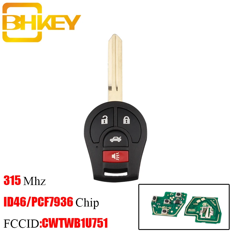 Дистанционный Автомобильный ключ BHKEY для NISSAN CWTWB1U751 CWTWB1U816 315 МГц ID46/PCF7936 чип Qashqai Sunny