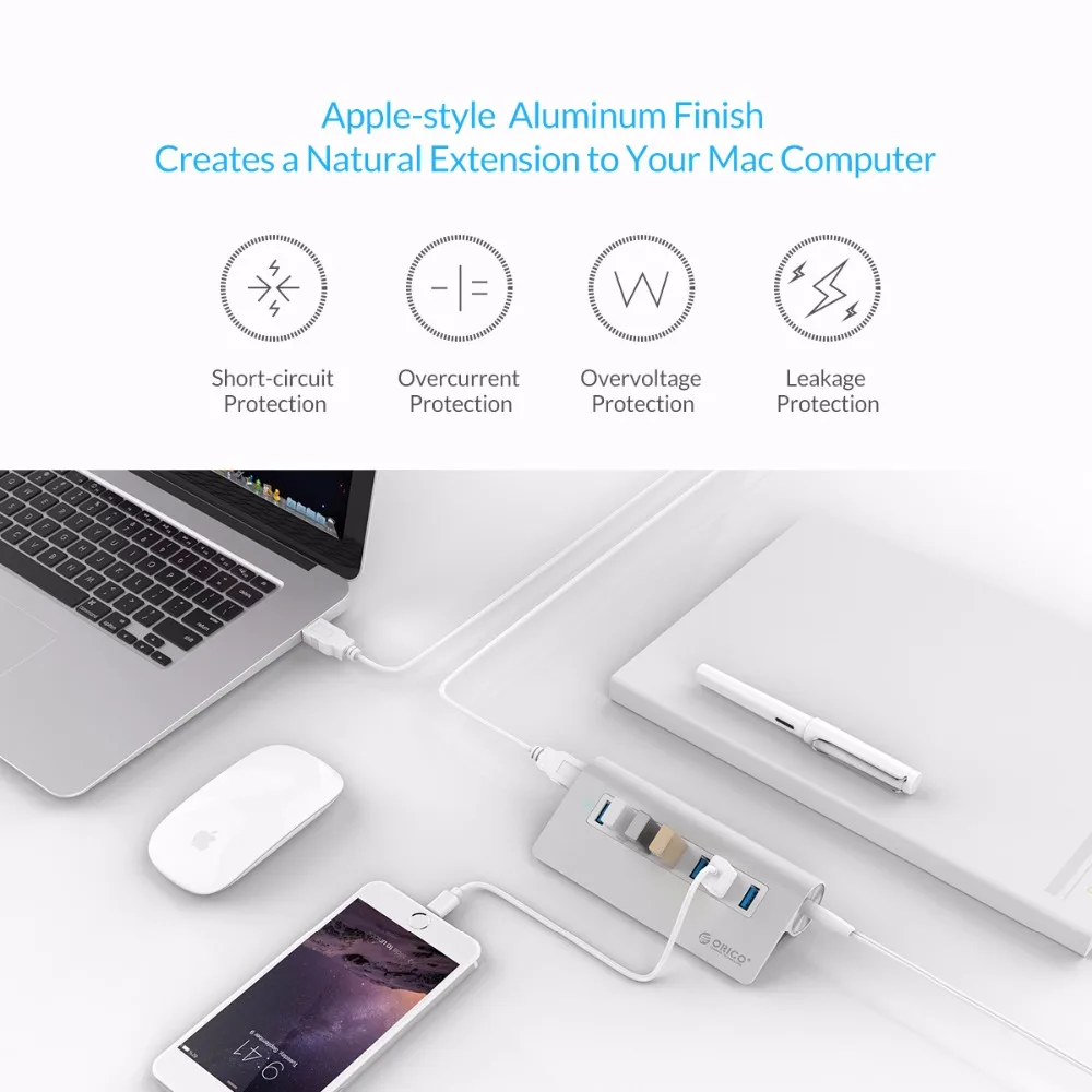 Высокоскоростной Алюминиевый Концентратор ORICO M3H7 SV с 7 портами USB 3 0 чипсет Vl812 для