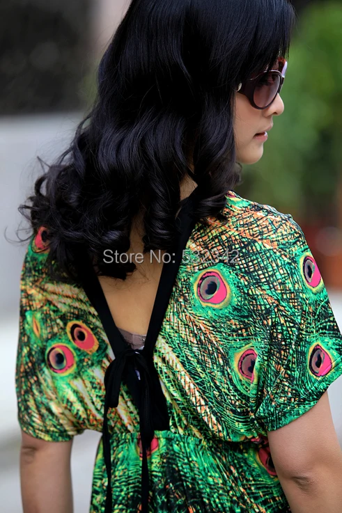 2018 Для женщин летом перьев павлина с длинными платье макси s Plus Размеры Sexy